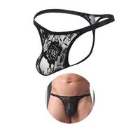 ohyeahlady Mens Lace Thong Bulge Pouch Jockstraps Underwear T Back Jock Straps for Men Low Rise Sissy Lingerie Panties Black M