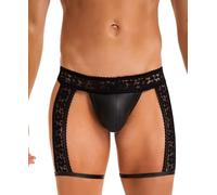 ohyeahlady Men's Lace Thong Sexy Bulge Pouch Underwear with Garters Male T-back G-string Low Rise Jockstrap Panties Sheer Lingerie Black S