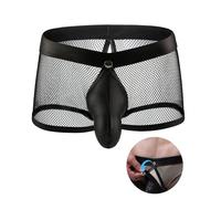 ohyeahlady Mens Sexy Sheer Fishnet Underwear Briefs with Button Removable Pouch Boxer Shorts Sissy Lingerie Clothing Black XL