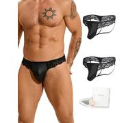 ohyeahlady Mens Sexy Thongs Lace Trim Underwear Shiny Pouch Jock Straps | Cut Out Back, Sissy Panties G String, Soft Stretchy, Gay Lingerie, Plus Size S-XXL