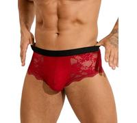 ohyeahlady Mens Sexy Underwear for The Bedroom Red Lace Sheer Tucking Underwear Panties for Men Sissy Outfit Lingerie L