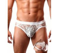 ohyeahlady Mens Sexy Underwear for The Bedroom Sexy Lace Bulge Pouch Underwear Briefs Breathable Underpants White M