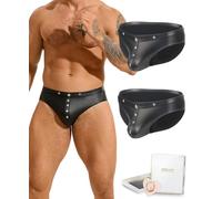ohyeahlady Mens Shiny Sexy Underwear for The Bedroom Punk Rivet Pouch Tanga Briefs Multipack Stretchy Waistband Mens Knickers Sissy Lingerie Panties XXL Black
