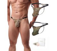 ohyeahlady Mens Thong Leopard/Camouflage Print Bulge Pouch Jockstraps Underwear T Back Jock Straps for Mens Sexy Underwear for The Bedroom L