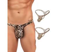 ohyeahlady Men's Thong Underwear G-String Bulge Pouch Male Thongs Leopard Print Jockstraps for Men Gay Underwear G-String Bikini Briefs 2 Pack Leopard L