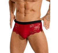 ohyeahlady Men's Underwear Briefs Low Rise Lingerie for Men Red Lace Mesh Sheer See Through Bedroom Sissy Outfit Pantie XXL