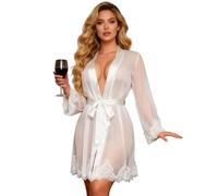 ohyeahlady Sexy Lingerie for Women Lace Robe Mesh Babydoll Nightgown S-XXL | Eyelash, Long Sleeves, Open Front Kimono, Sl aux Silk Belt, Plus Size, Lingerie Sets, Ideal for Romantic, Honeymoon