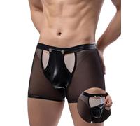 ohyeahlady Sexy Mens Underwear for Bedroom Sheer Mesh Boxers Briefs with Button Pouch Black Underpants for Men Gay Sexy Male Underwear M