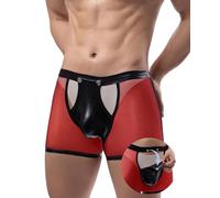 ohyeahlady Sexy Mens Underwear for Bedroom Sheer Mesh Boxers Briefs with Button Pouch Red Underpants for Men Gay Sexy Male Underwear M