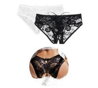 ohyeahlady Thongs for Women Multipack Black and White lus Size Lace Underwear Soft Stretchy French Knickers Brazilian Sexy Panties Lace Up Underpants Tanga Briefs Pack of 2 Size 12 14