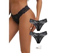 ohyeahlady Thongs for Women Multipack Black Lace Underwear Stretchy Satin French Knickers Ladies Sexy Panties Hipster Bikini Briefs Plus Size Cheeky Tangas,2 Pack Box Package UK 20 22
