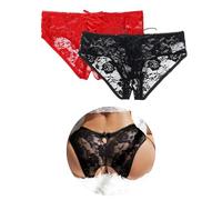 ohyeahlady Thongs for Women Multipack Black Red Lace Underwear Soft Stretchy French Knickers Brazilian Sexy Panties Lace Up Underpants Tanga Briefs Pack of 2 Size 8 10