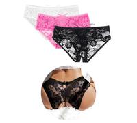ohyeahlady Thongs for Women Multipack Black White Pink Lace Underwear Soft Stretchy French Knickers Brazilian Sexy Panties Lace Up Underpants Tanga Briefs Pack of 3 Size 20 22