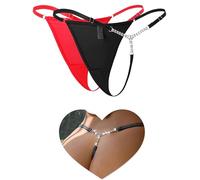 ohyeahlady Thongs for Women Multipack Sexy Shiny Micro Thongs T-back Tangas G String Bikini Plus Size Underwear Low Rise Mesh Panties Black Red 2 Pack Size UK 12 14