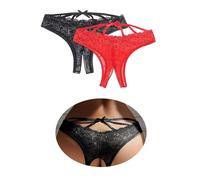 ohyeahlady Women's French Knickers Sexy Lace Underwear Stretch Micro Thongs for Women Multipack Black Red Brazilian Knickers Size 16,Box Package