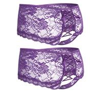 ohyeahlady Womens Lace French Knickers Soft Stretchy Bikini Briefs Back Cross Thongs Hipster Pantie Plus Size Cheeky Underwear Multipack 2Pack Purple