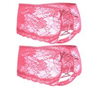 ohyeahlady Womens Lace French Knickers Soft Stretchy Bikini Briefs Back Cross Thongs Hipster Pantie Plus Size Cheeky Underwear Multipack 2Pack Pink