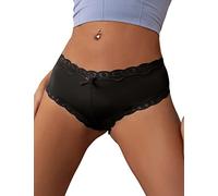ohyeahlady Women's Lace Satin Panties Seamless Knickers Ladies Stretchy Low Rise Bikini Briefs Hipster Lace Underwear for Female Black UK Size 12-14