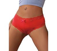 ohyeahlady Women's Lace Satin Panties seamless Knickers Ladies Stretchy Low Rise Bikini Briefs Hipster Lace Underwear for Female Red UK Size 16-18