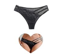 ohyeahlady Women's Lace Tangas Panties Sexy Micro Thongs Curvy Hipster Asymmetrical Bikini Briefs with 3 Elastic Straps Beach Lingerie Black S