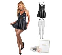 ohyeahlady Women's Lingerie Sets Criss Cross Backless Babydoll Nightwear with Fishnet Tights V Neck Mini Party Dress Clubwear Plus Size Sexy Outfits,Black Size M