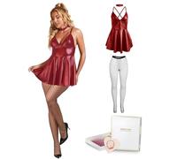ohyeahlady Women's Lingerie Sets Criss Cross Backless Babydoll Nightwear with Fishnet Tights V Neck Mini Party Dress Clubwear Plus Size Sexy Outfits,Red Size M