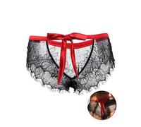 ohyeahlady Women's Plus Size Knickers Eyelash Lace Thongs Back Hollow Out Brazilian Knickers Satin Bow Hipster Panties Cheeky Underwear Red Size 8 10