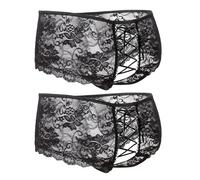 ohyeahlady Womens Plus Size Lace French Knickers Soft Stretchy Bikini Briefs Back Cross Thongs Hipster Pantie Cheeky Underwear Multipack 2Pack Black