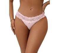 ohyeahlady Women's Satin Lace French Knickers Sexy G String Thongs Stretchy Panties Tanga Hipster Bikini Briefs 1 Pack Pink Size UK 12 14