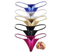 ohyeahlady Women's Shiny G-strings Sexy Micro Thongs T-back Tangas Briefs Low Rise Hipster Panties Underpants Plus Size Underwear Pack of 5 Black Gold Pink Blue Silver Size UK 14