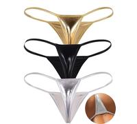 ohyeahlady Women's Shiny G-strings Sexy Micro Thongs T-back Tangas Briefs Low Rise Hipster Panties Underpants Plus Size Underwear Pack of 3 Black Gold Silver Size UK 8-12