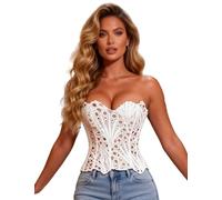 ohyeahlady Women's Strapless Corset Top Coquette Aesthetic 14-Boned Bustier, Sexy 3D Textured Y2K Going Out Tops with Adjustable Lace-up Back White S
