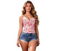 ohyeahlady Women's Strapless Corset Top Coquette Aesthetic 14-Boned Bustier, Sexy 3D Textured Y2K Going Out Tops with Adjustable Lace-up Back Pink S