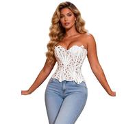 ohyeahlady Women's Strapless Corset Top Coquette Aesthetic 14-Boned Bustier, Sexy 3D Textured Y2K Going Out Tops with Adjustable Lace-up Back White L