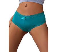 ohyeahldy Women's Knickers Lace Satin Panties Ladies Stretchy Low Rise Bikini Briefs Hipster Lace Underwear for Female Blue UK Size 16-18