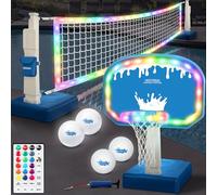 OHYEMO 2 in 1 LED Volleyball Basketball Kit for Pool, Combined with 14 Inch LED Edge Light, 4 Glow Balls, 2 Bases/Pump, Indoor Pool Toy Set