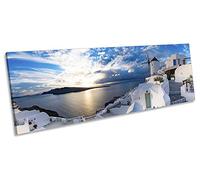 Oia Santorini Greece Island Blue CANVAS WALL ART Panoramic Framed Print Picture - 48 inch x 16 inch (20mm deep frame)