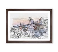 Oia Santorini Skyline in Greece in Abstract Framed Print | A2 Walnut Framed Wall Art | Ready to Hang | Abstract Cityscape Picture | Living Room Bedroom Lounge Office
