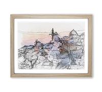 Oia Santorini Skyline In Greece In Abstract Modern Art Framed Print | A2 Oak Framed Wall Art | Ready to Hang | Abstract Cityscape Picture | Living Room Bedroom Lounge Office