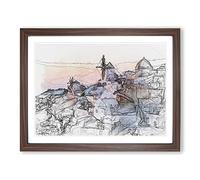 Oia Santorini Skyline In Greece In Abstract Modern Art Framed Print | A3 Walnut Framed Wall Art | Ready to Hang | Abstract Cityscape Picture | Living Room Bedroom Lounge Office