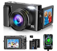 Oiadek DC101AF-4K Matte Black 48MP 4K UHD Digital Camera with 16X Digital Zoom, Auto Focus and 180° Flip-Up View