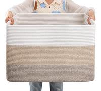 OIAHOMY 108L Large Cotton Rope Basket, Rectangle Woven Baskets for Storage, Nursery Blanket Storage Living Room, Toy Basket With Handle-25”x16”x16”-Gradient Yellow
