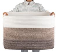 OIAHOMY 108L Large Cotton Rope Basket, Rectangle Woven Baskets for Storage, Nursery Blanket Storage Living Room, Toy Basket with Handle-25”x16”x16”-Gradient Dark Brown