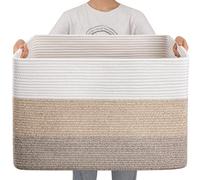 OIAHOMY 108L Super Large Blanket Basket, 25”x16”x16”(108L) Rectangle Woven Baskets for Storage, Cotton Rope Basket For Living Room, Toy Storage with Handle- Gradient Brown
