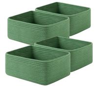 OIAHOMY 4 Pack Small Storage Baskets for Organizing Shelves, Woven Rope Baskets Handles for Organizing Books, Clothes ,Rectangle Decorative Basket for Living Room, Nursery, Bedroom, Gift Basket, Green