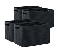 OIAHOMY 4 Pack Storage Baskets for Organizing, Cube Storage Bins for Shelves, Rectangle Storage Baskets With Handles, Woven Baskets for Storage, 12.7''Lx9''Wx7.8''H, Black