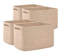 OIAHOMY 4 Pack Storage Baskets for Organizing, Cube Storage Bins for Shelves, Rectangle Storage Baskets With Handles, Woven Baskets for Storage, 16''Lx12''Wx8''H, Brown