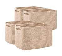OIAHOMY 4 Pack Storage Baskets for Organizing, Cube Storage Bins for Shelves, Rectangle Storage Baskets With Handles, Woven Baskets for Storage, 12.7''Lx9''Wx7.8''H, Brown, SLB-C-C-05