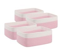 OIAHOMY 4 Pack Storage Baskets for Organizing, Small Bins for Shelves, Cute Decorative Storage Bins, Organizer Baskets for Gifts Empty, 13''Lx8.7''Wx5.1''H, Pink/White