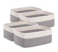 OIAHOMY 4 Pack Storage Baskets for Organizing, Small Bins for Shelves, Cute Decorative Storage Bins, Organizer Baskets for Gifts Empty, 13.8''Lx9.8''Wx5.5''H, Grey/White